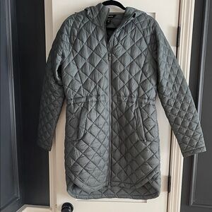 Athleta Quilted Gray Hooded Coat S Tall